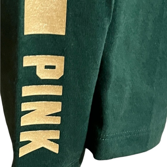 Victoria's Secret PINK Leggings Cotton High Waist Small Green W Gold Stripe - Picture 4 of 8